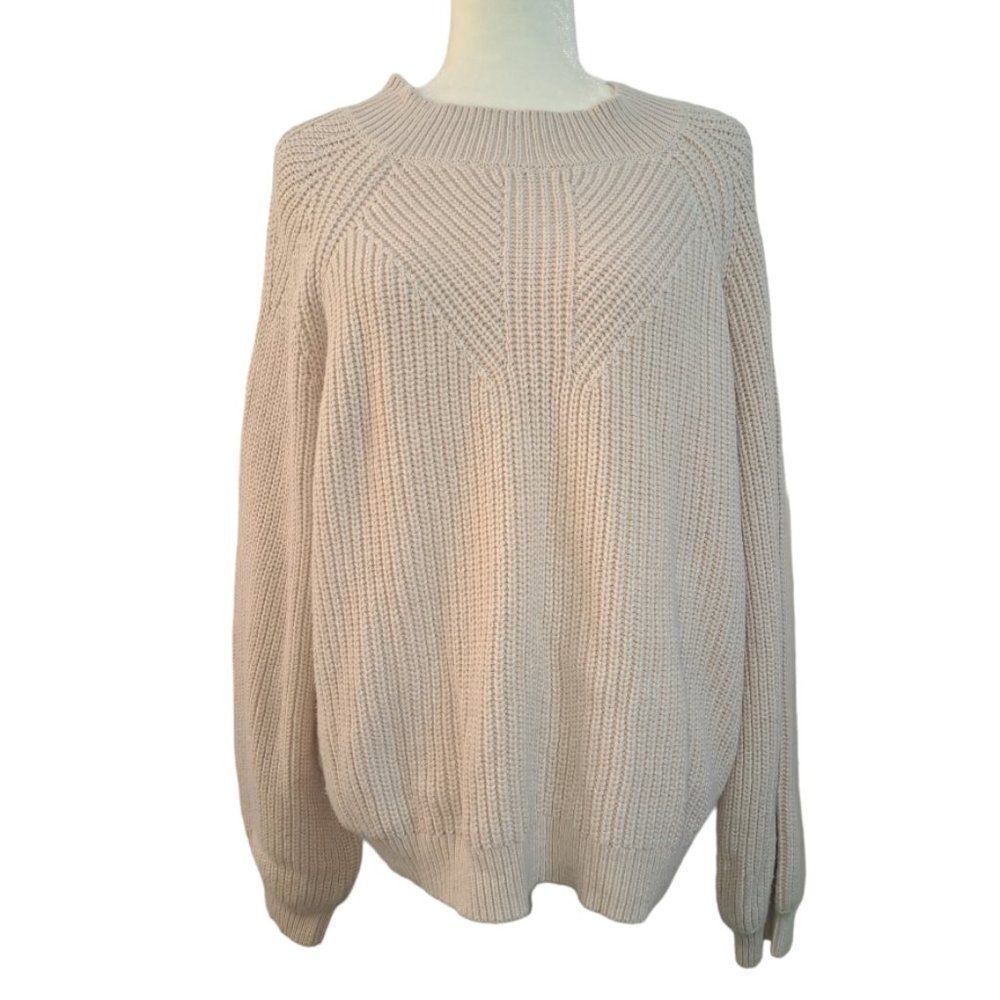 BP Women's Chunky Knit Mock Neck Oatmeal Sweater Pullover Long Sleeve XL